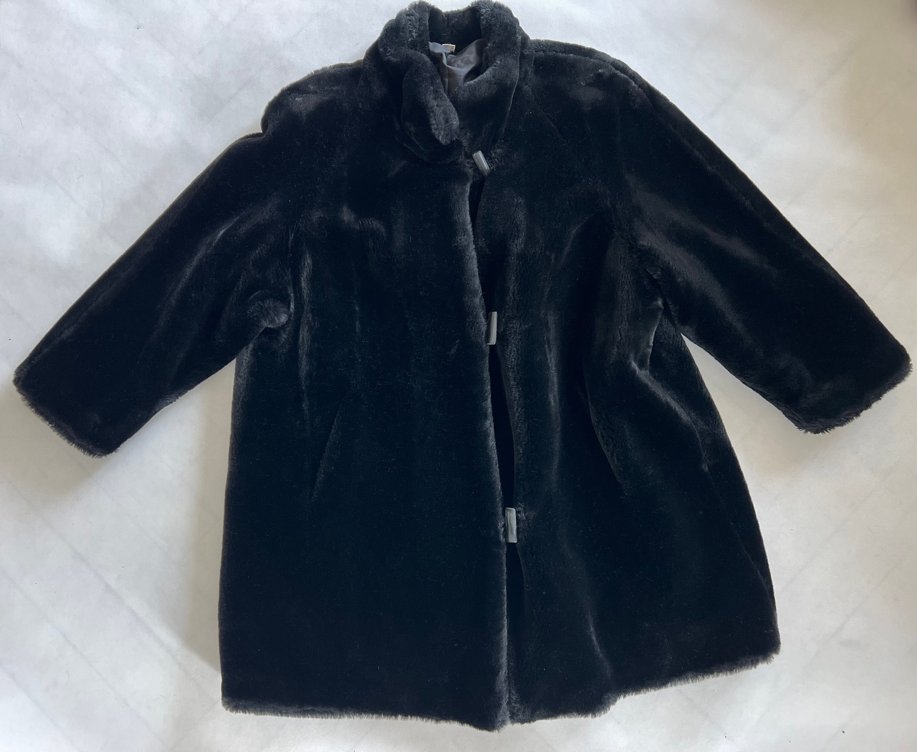 Vintage Faux Fur Coat Jacket Black Oversized Large 44 GB 18