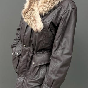 Veste en cuir vintage marron foncé, manteau, grande taille, longue, oversize, années 80, 90, streetwear, rétro, Canada, parfait état, 26 L, grande taille, unisexe, souple