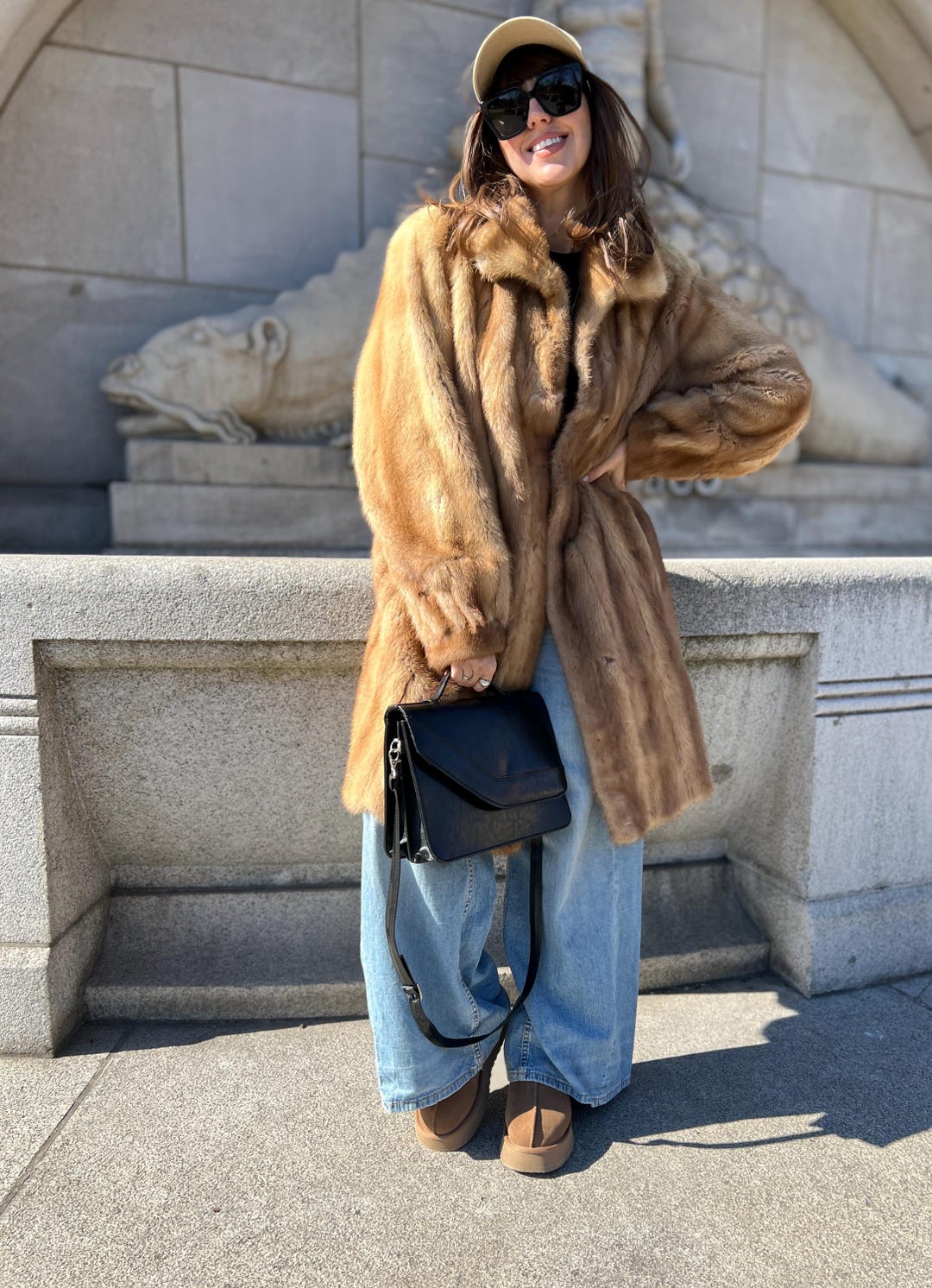 Vintage Real Fur Coat Natural Mink Long Beige Golden Rows Classic