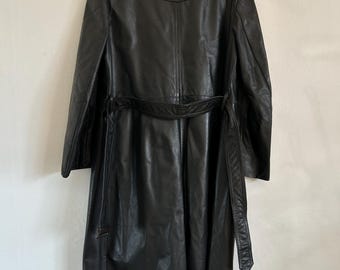 ロングレザーヴィンテージコートトレンチマキシブラッククラシック