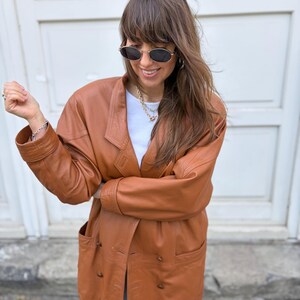 leather vintage jacket bomber brown bat wide arms oversize large woman blazer giacca 80s 70s streetwear retro M/L butterfly padded image 10