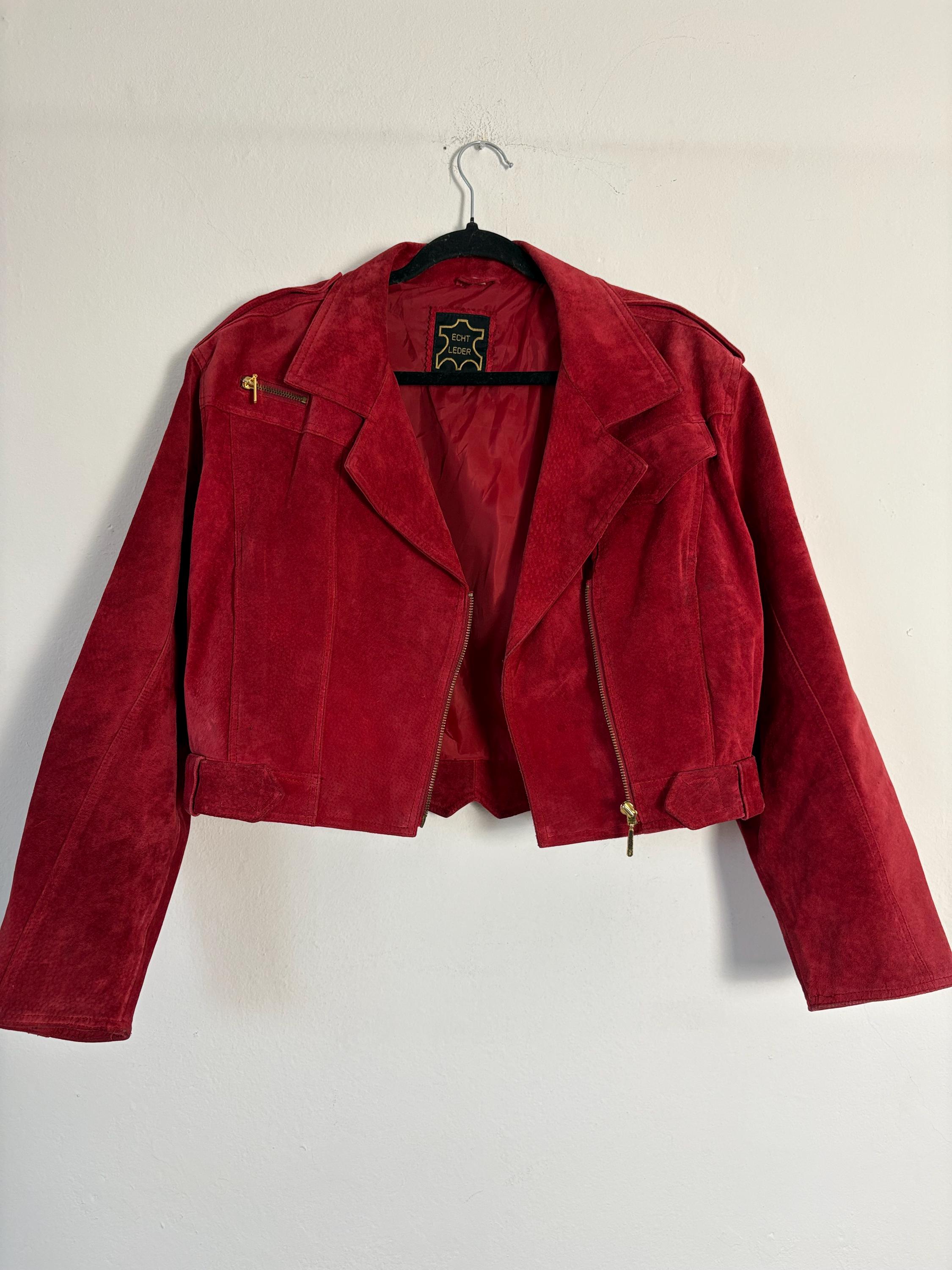 Vintage Suede Red Jacket Bomber Zip up Raspberry Cropped Classic