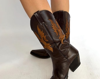Vintage Joe Sanchez Embroidered Leather Cowboy Boots // Garnet