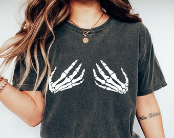 Comfort Colors Skeleton Hand Shirt,Hand Bra Shirt,Skeleton Hand Bra Shirt,Funny Halloween Shirt,Halloween Party Shirt,Funny Halloween Gift