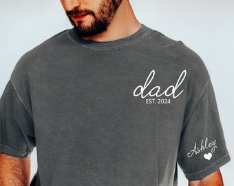 Comfort Colors Custom Dad Shirt with Kid Name on Sleeve,Personalized Dad Shirt,New Dad Gift,Gift for dad,Gifts for Dad,Father's Day Gift