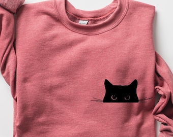 Cat Sweatshirt,Cute Cat Sweatshirt,Black Cat Shirt,Cat Peeking Sweatshirt,Womens Funny Sweatshirt,Gift for Cats Lover,Cat Mom Sweatshirt