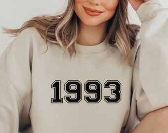 1993 Sweatshirt, 1993 College Style Number Sweater, 1993 Birthday Year Number Sweat for Women, Birthday Gift, 30th Birthday Sweatshirt