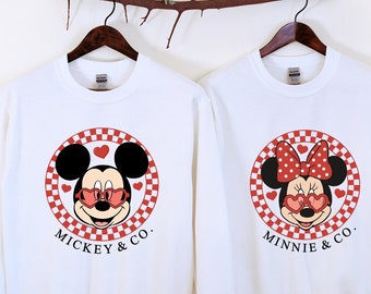Disney Valentine's Day Sweatshirt, Mickey Minnie Sweatshirt,Valentines Day Shirt, Couples Matching Tee, Mickey and Minnie Love Tee,Retro Tee