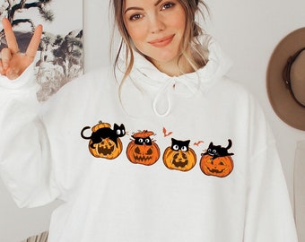 Halloween Hoodie,Black Cat Hoodie,Ghost Shirt,Halloween Black Cat Sweatshirt,Halloween Cat Shirt,Cat Lover Shirt,Halloween Shirt,Pumpkin