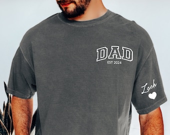 Comfort Colors Custom Dad Shirt with Kid Name on Sleeve,Personalized Dad Shirt,New Dad Gift,Gift for dad,Gifts for Dad,Father's Day Gift