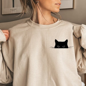 Cat Sweatshirt,Cute Cat Sweatshirt,Black Cat Shirt,Cat Peeking Sweatshirt,Womens Funny Sweatshirt,Gift for Cats Lover,Cat Mom Sweatshirt