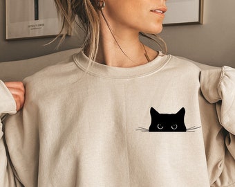 Cat Sweatshirt,Cute Cat Sweatshirt,Black Cat Shirt,Cat Peeking Sweatshirt,Womens Funny Sweatshirt,Gift for Cats Lover,Cat Mom Sweatshirt