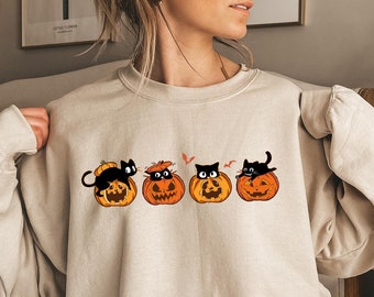 Halloween Sweatshirt,Black Cat Shirt,Ghost Shirt,Halloween Black Cat Sweatshirt,Halloween Cat Shirt,Cat Lover Shirt,Halloween Shirt,Pumpkin