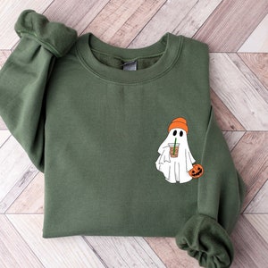 Cute Ghost Drinking Coffee Sweatshirt,Ghost Ice Coffee,Spooky Season,Fall Coffee Lover Sweatshirt,Halloween Party Shirt,Fall Graphic Shirt