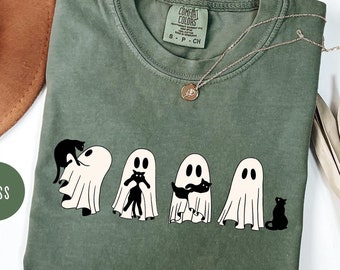 Comfort Colors Ghost Cats Halloween Shirt,Cat Lovers Shirt,Halloween Cat Shirt,Spooky Season,Cat Lover Gift,Halloween Gift,Black Cat Shirt