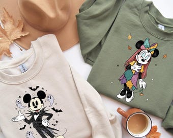 Mickey and Minnie Halloween Couple Sweatshirt,Mickey Ghost Shirt,Minnie Ghost Shirt,Disney Halloween Couple,Halloween Disneyland Couple Tee