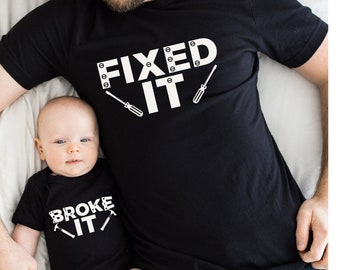 Broke It Fix It Padre Hijo Camisas a juego, Día del Padre Papá Camisas a juego, Camisas de papá y yo, Camisas de padre hijo, Camisas de herramientas, Regalo para papá