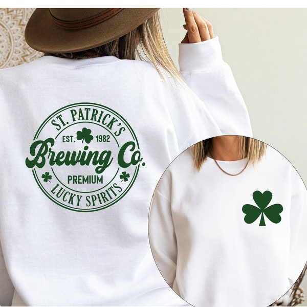 St. Patricks Day Sweatshirt, Brewing Co Sweatshirt, Irish Sweatshirt,Shamrock Armpatch Sweatshirt,Irish Day,Four Leaf Shamrock Sweatshirt