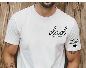 Custom Dad Shirt with Kid Name on Sleeve,Personalized Dad Shirt,New Dad Gift,Gift for dad,Unique Gifts for Dad, Father's Day Gift,Daddy tee