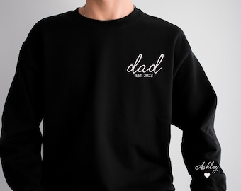 Sudadera de papá personalizada con nombre de niño en la manga, sudadera de papá personalizada, regalo de papá nuevo, regalo para papá, regalos únicos para papá, regalo del día del padre