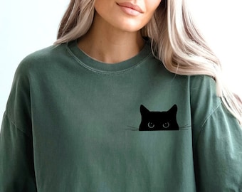 Comfort Colors Black Cat Shirt,Halloween Shirt,Cat Mom Shirt,Cat Lover Shirt,Cat Lover Gift,Cat Mom Gift,Cat Peeking Shirt,Kitten Shirt