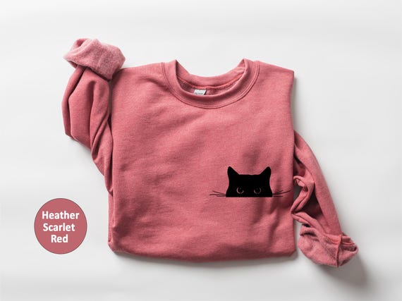 Cat Sweatshirt,Cute Cat Sweatshirt,Black Cat Shirt,Cat Peeking Sweatshirt,Womens Funny Sweatshirt,Gift for Cats Lover,Cat Mom Sweatshirt