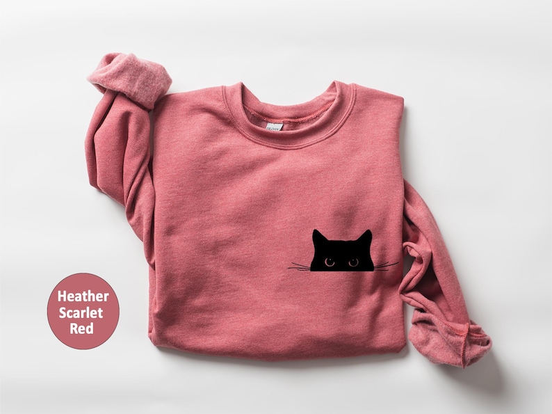Cat Sweatshirt,Cute Cat Sweatshirt,Black Cat Shirt,Cat Peeking Sweatshirt,Womens Funny Sweatshirt,Gift for Cats Lover,Cat Mom Sweatshirt image 1