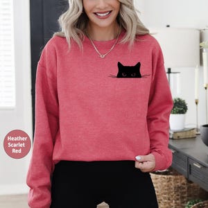 Cat Sweatshirt,Cute Cat Sweatshirt,Black Cat Shirt,Cat Peeking Sweatshirt,Womens Funny Sweatshirt,Gift for Cats Lover,Cat Mom Sweatshirt image 4