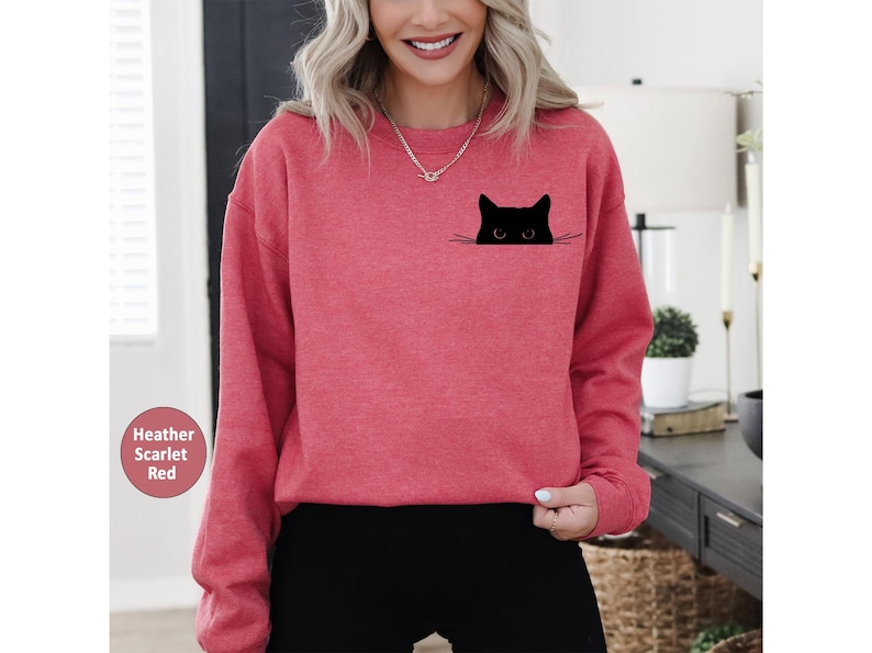Cat Sweatshirt,Cute Cat Sweatshirt,Black Cat Shirt,Cat Peeking Sweatshirt,Womens Funny Sweatshirt,Gift for Cats Lover,Cat Mom Sweatshirt image 4