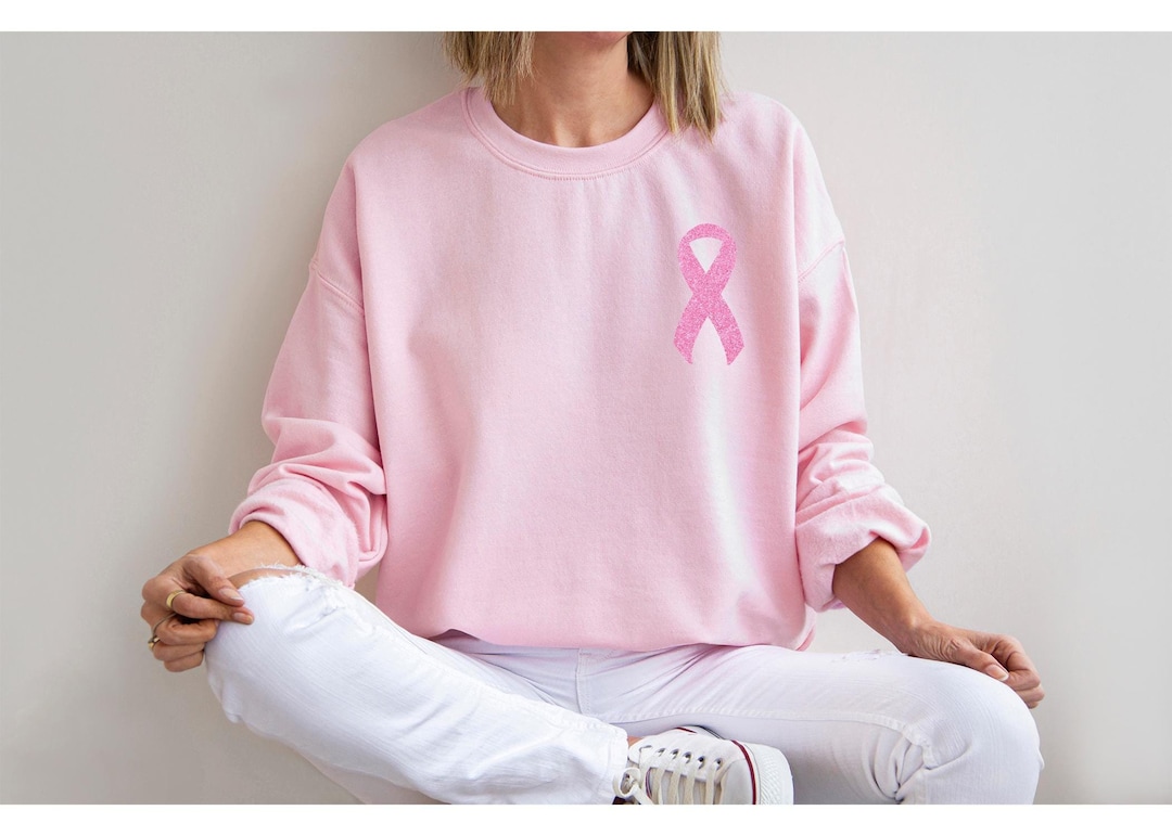 Glitter Pink Ribbon Sweatshirt,breast Cancer Sweatshirt,cancer Survivor ...