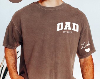 Comfort Colors Custom Dad Shirt with Kid Name on Sleeve,Personalized Dad Shirt,New Dad Gift,Gift for dad,Gifts for Dad,Father's Day Gift