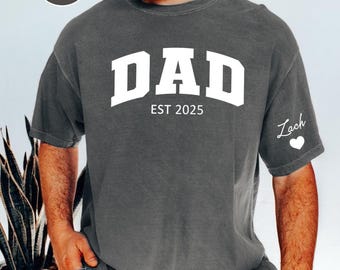 Comfort Colors Custom Dad Shirt with Kid Name on Sleeve,Personalized Dad Shirt,New Dad Gift,Gift for dad,Gifts for Dad,Father's Day Gift