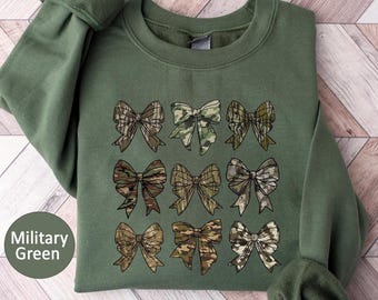 Camo Bow Sweatshirt,Camo Coquette Sweatshirt,Duck Hunting Shirt,Old School Camo Shirt,Fall Shirt,Camouflage Bow Shirt,Camo Coquette Shirt