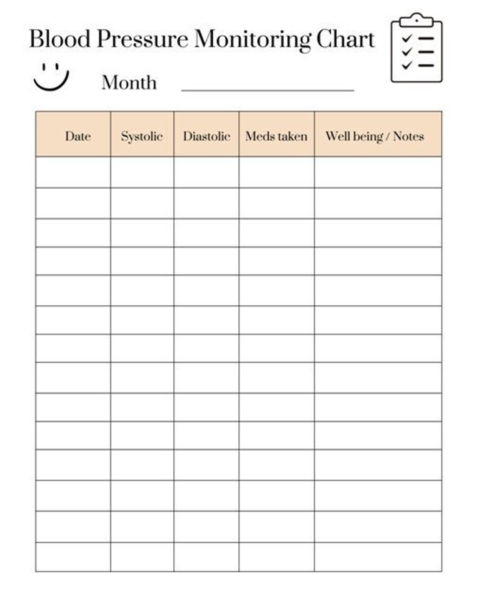 Printable Blood Pressure Monitoring Chart Digital Download Etsy Canada