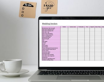 Wedding Vendors fillable chart - Digital Download