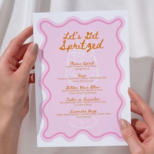 Let's get spritzed - süßes anpassbares Retro-Poster, rosa, orange-weiße Menüvorlage, sommerliche Getränkekarte (digitaler Download)