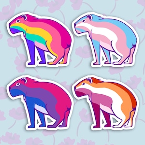 Capybara Stickers - Rainbow Gay Queer Trans Bisexual Lesbian Pansexual Nonbinary Asexual Polysexual Pride Animal Decals Die Cut
