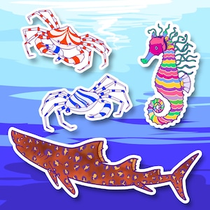 Wes Anderson The Life Aquatic with Steve Zissou Decal Stickers - Jaguar Shark, Crayon Ponyfish & Sugar Crabs