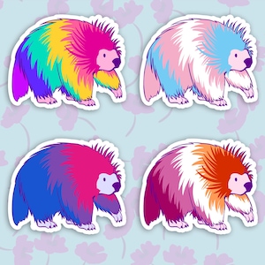 Porcupine Stickers - Rainbow Gay, Queer, Trans, Bisexual, Lesbian, Pansexual, Asexual, Nonbinary Pride Animal Decals Die Cut