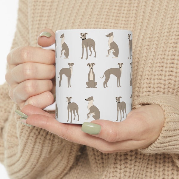 Greyhound Ceramic Mug, italian greyhound puppy, whippet mama coffee, sight hound tea cup, 11oz dog mom gift