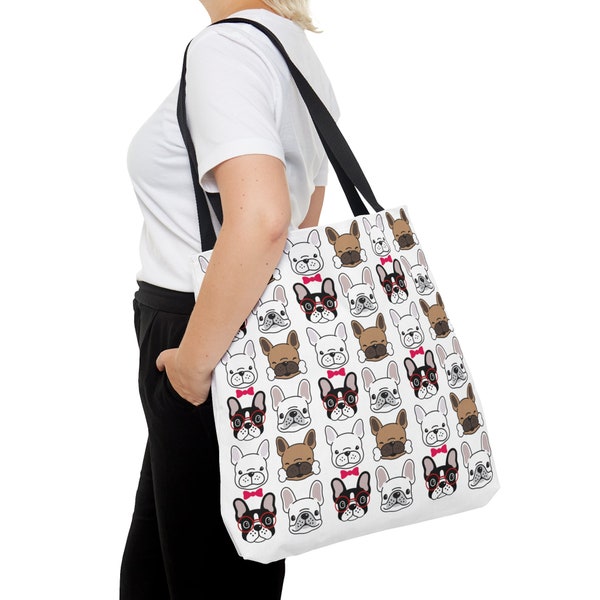 French bulldog canvas tote, Frenchie shopping bag, dog mom lunch sack, pet parent beach gear, puppy supplies kit, carry on travel bag