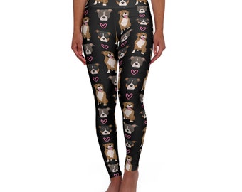 Pitbull Mom High Waisted Yoga Leggings (AOP), Women Staffordshire Terrier gift workout