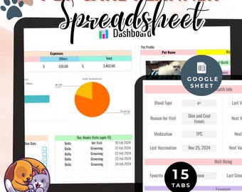 Ultimate Pet Planner Spreadsheet Google Sheets Premium Tracker Digital Printable Organizer Editable Bundle Dog Cat Care Schedule