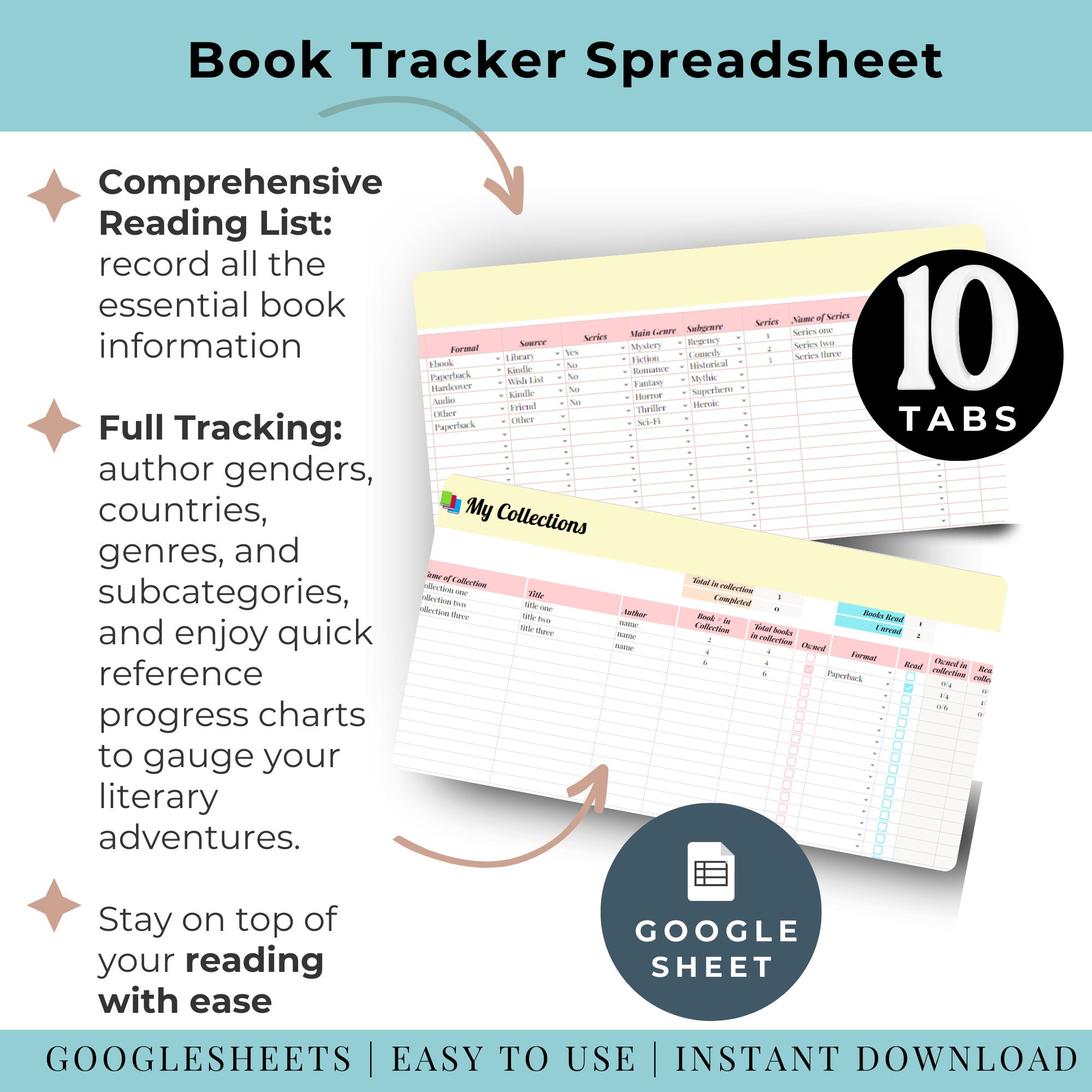 Book Tracker Spreadsheet Google Sheets Reading List Planning Log Book ...
