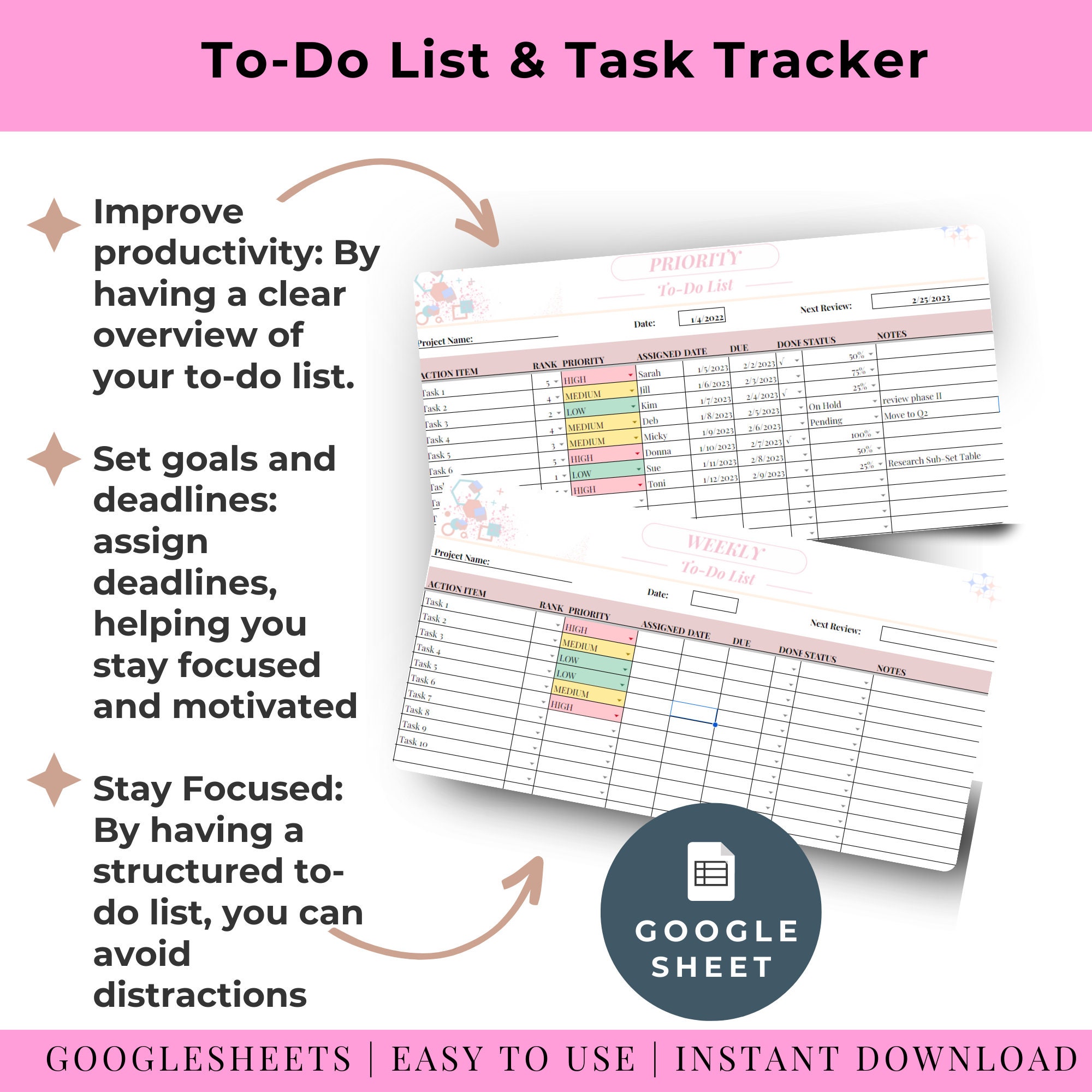 To Do List Google Sheets Printable Spreadsheet ADHD and Kids Digital ...