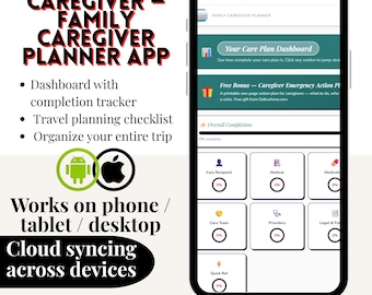 Elderly Caregiver Log Planner Organizer Medication List Mobile Template Web app Iphone auto sync home health medical binder checklist