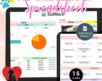 Pet Care Planner Spreadsheet Google Sheets Veterinary Appointments Health and Wellness Tracker Workbook Checklist Grooming Schedule