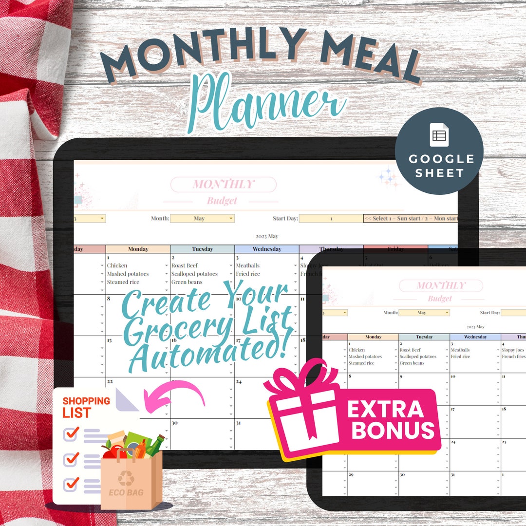 Meal Plan Spreadsheet Template Google Sheets Monthly Meal Etsy Meal Plan Spreadsheet Template Google Sheets Monthly Meal Etsy
