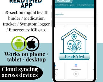 Digital Medical Organizer Interactive Web app Personal Health Binder Med Tracker Phone Tablet Desktop Cloud Sync No Subscription Digital