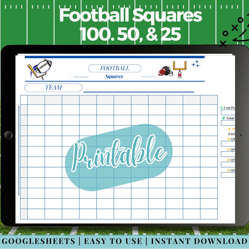 Printable 100 Square Football Pool Template 100 Square Football Pool ...